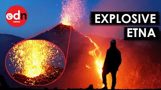 Incredible Drone Footage Shows Mount Etna Roaring With Lava [upl. by Noied]