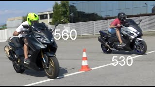 T MAX 560 Vs 530 NO STOCK MALOSSI AKRAPOVIC 0 200 MT [upl. by Eninnej586]