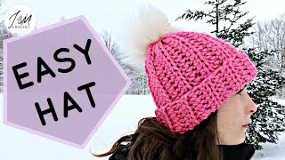 HOW TO CROCHET THE EASIEST HAT EVER  Beginners Crochet Hat  Adult Unisex Hat  Crochet Ribbed Hat [upl. by Garretson]