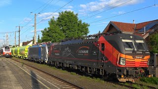 Dornbirn Bahnverkehr am Morgen neben GATX Getreidezug amp Budamar Vectron 383 223 [upl. by Stella]