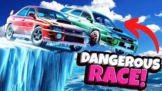 Surviving Racing the Most DANGEROUS Snowy Cliff Road in BeamNG Drive Mods [upl. by Camroc905]