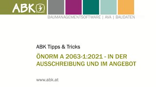 TippsampTricks ÖNORM A 206312021  in der Ausschreibung und im Angebot [upl. by Aymer]