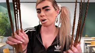 ASMR british chav girl plays with your braids in class 💆🏻‍♀️ hair play  roleplay [upl. by Agnimod634]