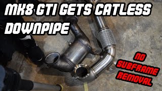 MK8 GTI GETS CTS TURBO CATLESS DOWNPIPE WITHOUT REMOVING SUBFRAME not fun at all [upl. by Ennagroeg]