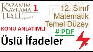 12 Sınıf Temel Düzey matematik  MEB Kazanım testi 1  2022 2023  Üslü İfadeler  pdf  TYT  YKS [upl. by Oria805]