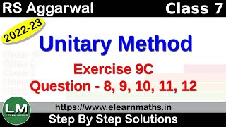 Unitary Method  Class 7 Chapter 9 Exercise 9C Question 8  12  RS Aggarwal  Learn Maths [upl. by Oriana]