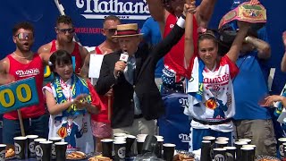 Miki Sudo downs 395 hot dogs in dramafilled finish to win 2023 Nathans Famous Hot Dog Contest 🌭🏆 [upl. by Relly]