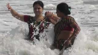 Beautiful Tourist enjoying sea baths in Digha Sea Beach [upl. by Nahor114]