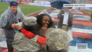 Field of dreams Soldier surprises her family at game [upl. by Rolyab]