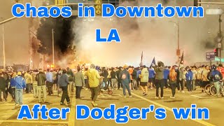 Unrest in Downtown Los Angeles after LA Dodgers win the World Series 2024 [upl. by Sherfield238]