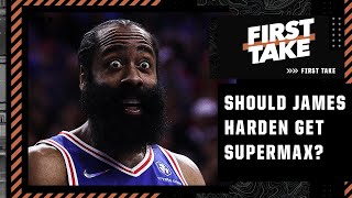 Is James Harden worthy of the supermax Stephen A JJ Redick amp Pat Bev try to answer  First Take [upl. by Nealon876]