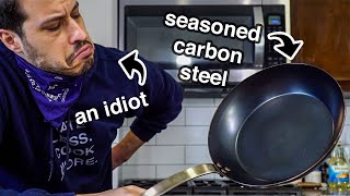 an EASY guide to SEASONING CARBON STEEL pans 2 METHODS [upl. by Ynelram]