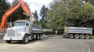 Peterbilt 378 Dump Truck and Pup Trailer Working  Pacific Rim Machinery Inc [upl. by Llertnauq]