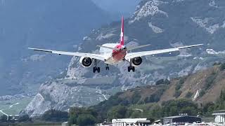 Embraer E190E2 HBAZH Helvetic Airways landing Sion airport Valais Switzerland 27072023 [upl. by Feigin]