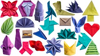 24 Napkin Folding Ideas  How to Fold a Napkin 24 Different Ways [upl. by Trutko]