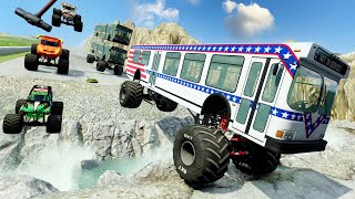 Racing Monster Truck Buses Down A Mountain  BeamNG Drive  Griffs Garage [upl. by Alo]