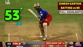 Dinesh Karthik batting today 5323  mi vs rcb ipl 2024 highlights  ipl 2024 highlights today [upl. by Ananna894]