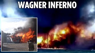 Inferno rips through notorious Wagner military base as saboteurs strike Putins private army [upl. by Zerep]