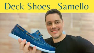 Deckshoes Samello Gran Couro Azul Marinho  Dock Sider Mocassim Náutico Clássico  Review [upl. by Aicenek]