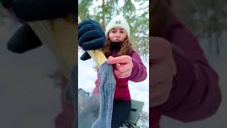 Girl builds WINTER shelter IGLOO camping survival bushcraft outdoors lifehack adven [upl. by Hsur]