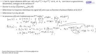 Exercices Processus Aléatoires 1  Moments statistiques Stationnarité DSP [upl. by Alioz]