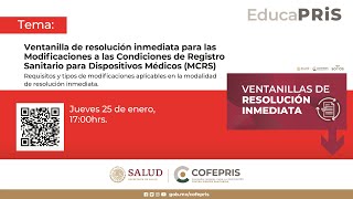 “Ventanilla de resolución inmediata para modificaciones administrativas de Dispositivos Médicos” [upl. by Talbot]