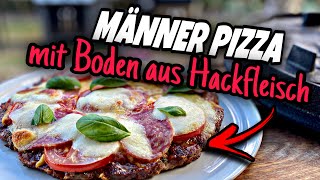 Männer Pizza aus dem Dutch Oven  mit Pizzateig aus Hackfleisch [upl. by Wendall590]