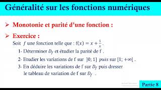 généralités sur les fonctions numériques  variation et parité dune fonction  partie8 [upl. by Ertha]