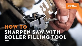 STIHL FG4 ꘡ How to sharpen a saw with our roller filing tool  STIHL Tutorial [upl. by Saunders]