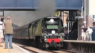 34067 34046 and 5029 at work in Devon on the Atlantic Coast Express 050914 [upl. by Helaina906]