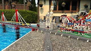 Lego Train Set Around the Pool  City and Cargo Trains [upl. by Hengel911]