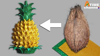 How to make pineapple from Coconut Shell  Coconut Shell craft  tabletop decor  wedding rukhwat [upl. by Yvonne]