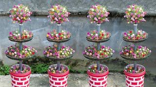 Vertical Moss Rose flower pot made from recycled plastic bottles  great indoor decoration [upl. by Popele]