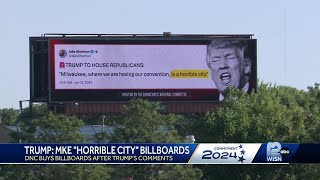 Milwaukee billboards display Trumps comments ahead of RNC [upl. by Kluge]