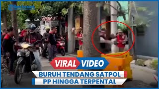 Anarkis Oknum Buruh Tendang Satpol PP hingga Terpental Saat Demo [upl. by Ahsain]