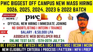 🔥PWC BIGGEST OFFICIAL HIRING  OFF CAMPUS MASS HIRING ANNOUNCED  2026 2025 2024 2023 2022 BATCH [upl. by Stephanie]