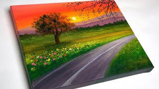 Sunset Painting  Landscape Painting For Beginners [upl. by Aihpos733]