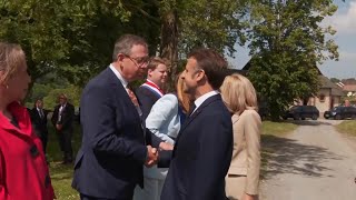 President Macron pays homage to civilian victims of DDay Allied bombings in commemorations in Saint [upl. by Darrin]