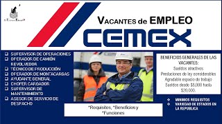 CEMEX 👷🏻‍♀️ 👷🏻 Empleo y Vacantes Bolsa de trabajo 20222023 Beneficios Requisitos Postulación [upl. by Ahsieyt43]