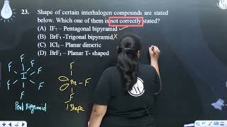 Shape of certain interhalogen compounds are stated below Which one of them is not correctly sta [upl. by Nnylidnarb]