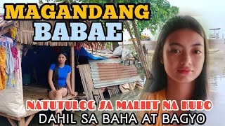 MAGANDANG BABAE NATUTULOG SA MALIIT NA KUBO WALANG DING DING BAHA ANG PALIGID DAHIL BAGYONG ENTING [upl. by Adrianna276]