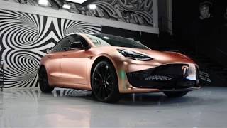 Satin Chrome Rose Gold Tesla Model 3 reveal [upl. by Ardnasyl]