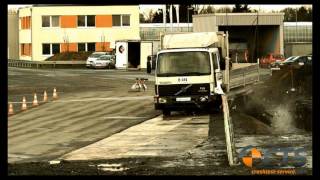 Crash test Volvo FL6 vs Stahlschutzplanke DIN EN 13172 TB 42 [upl. by Ahsilrac233]