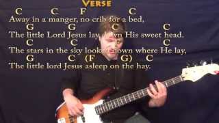 Away in A Manger Christmas Bass Guitar Cover Lesson in C wth ChordsLyrics [upl. by Zurciram442]