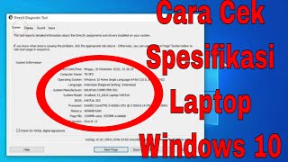 Cara Cek Spesifikasi Laptop Windows 10 cmd dxdiag [upl. by Past]