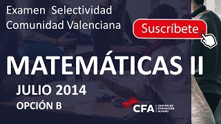 🚀MATEMÁTICAS II selectividad PAU JULIO 2014 ▶️Comunidad Valenciana ✔️OPCIÓN B [upl. by Aiasi436]