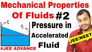 Class 11 chap 10  Fluids 02  Variation Of Pressure in an Accelerated Fluid JEE MAINS  NEET [upl. by Eerpud]