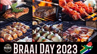 Braai day 2023  South African Grilled meat on the Braai  Sosatie recipes  Open fire cooking [upl. by Ursala392]