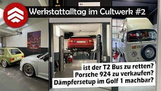 Werkstatt Alltag 2 im Cultwerk  VW Golf 1 VW T2 Bus Audi RS3 VW T4 Bus  höher oder tiefer [upl. by Cerell]