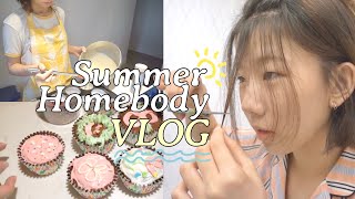 A day of a homebody VLOG • baking cupcakes curtain bangs sending package [upl. by Enoek]